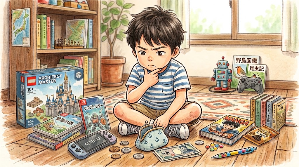 子どもがお小遣いの使い方を考える様子